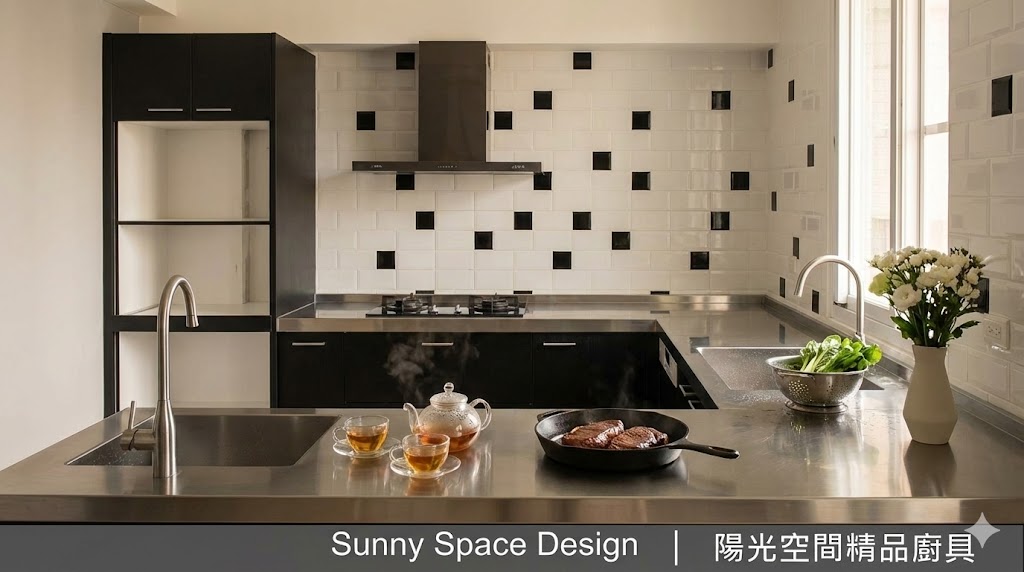 永和ㄇ字型不鏽鋼廚具高低吧台大面窗完工照