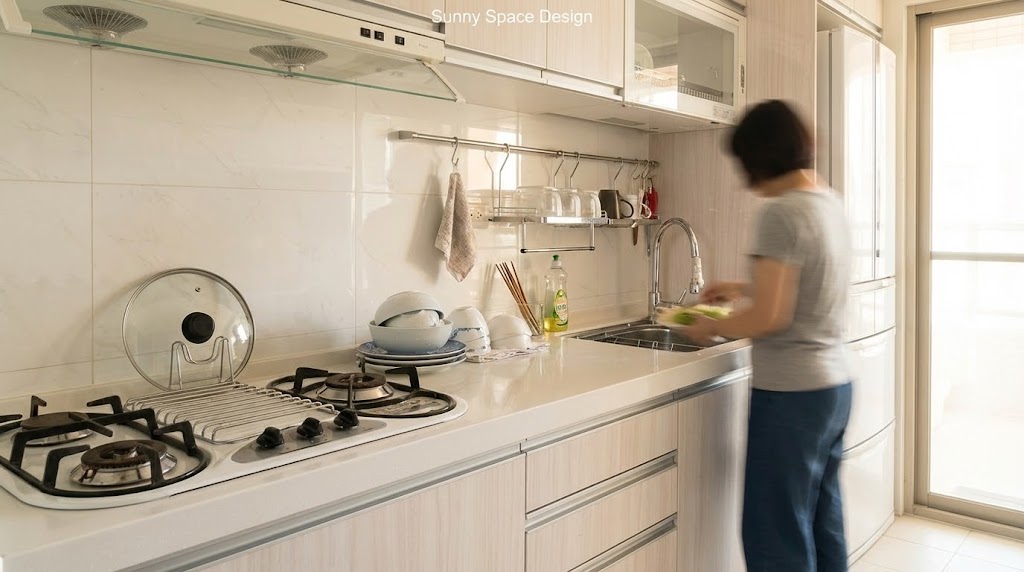 桃園大興西路書卷氣息木紋廚具L型廚房與平台櫃完工照