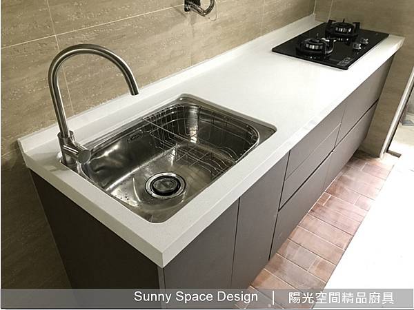 新店北新路一字型皮革紋廚具完工照