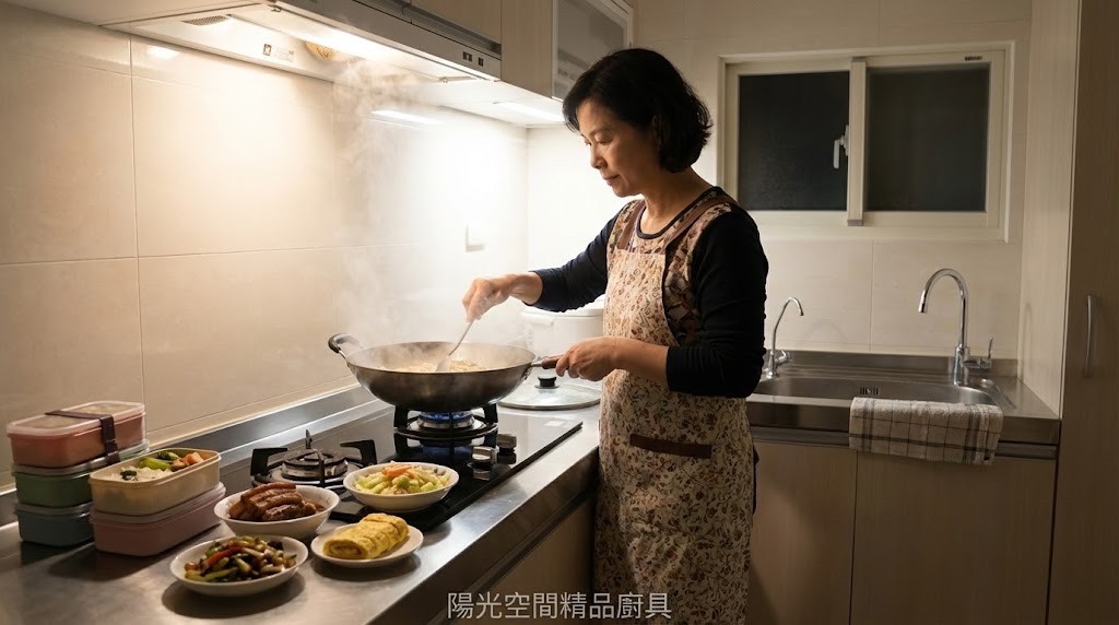 板橋介壽街不鏽鋼 L 型廚具 x 木紋水晶門板 x 6cm 厚檯面