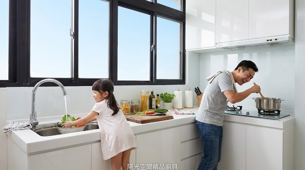 基隆義二路現代極簡廚房 六面結晶鋼烤 櫻花二機 陽光空間精品廚具
