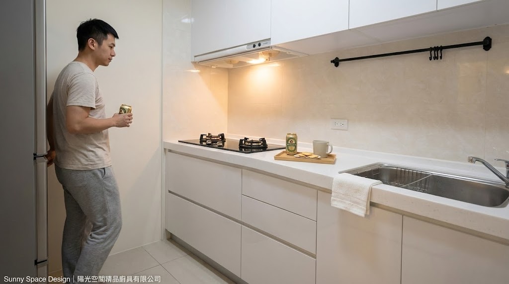 台北市龍江路白色一字型廚具完工照