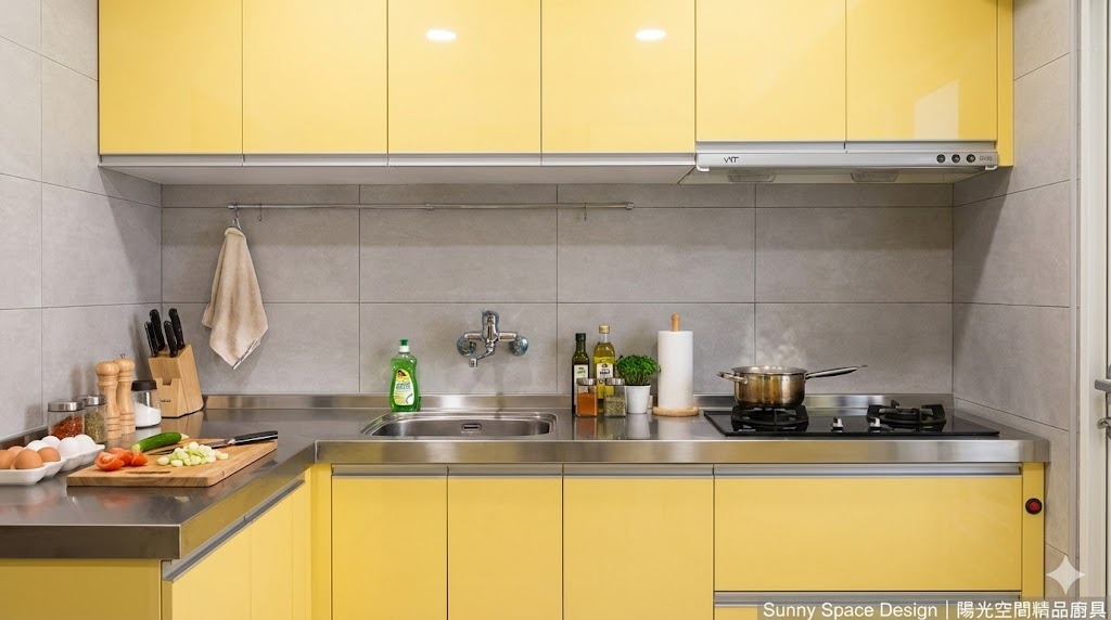 板橋館前東路亮黃色L型廚具完工照