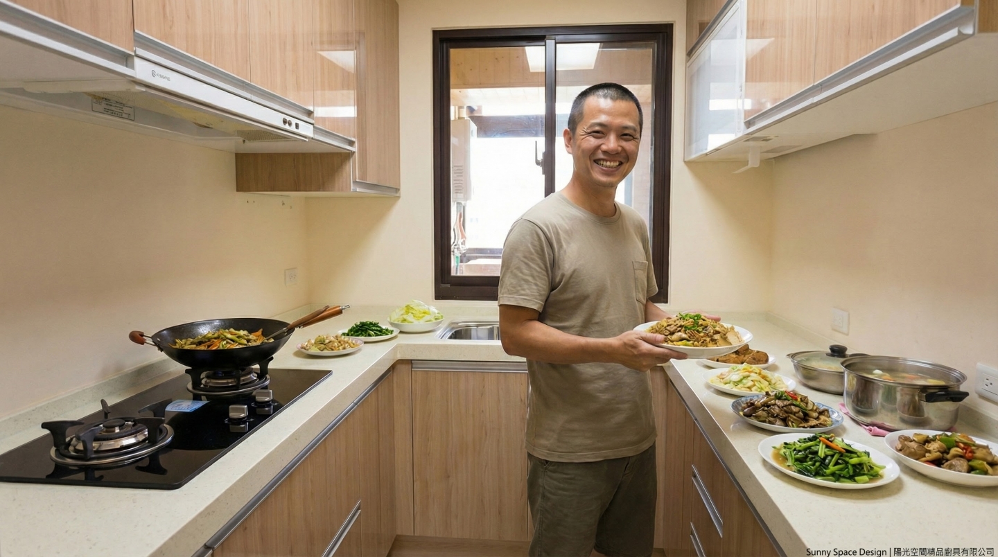 台北復興北路ㄇ字型淺木紋廚具完工情境照