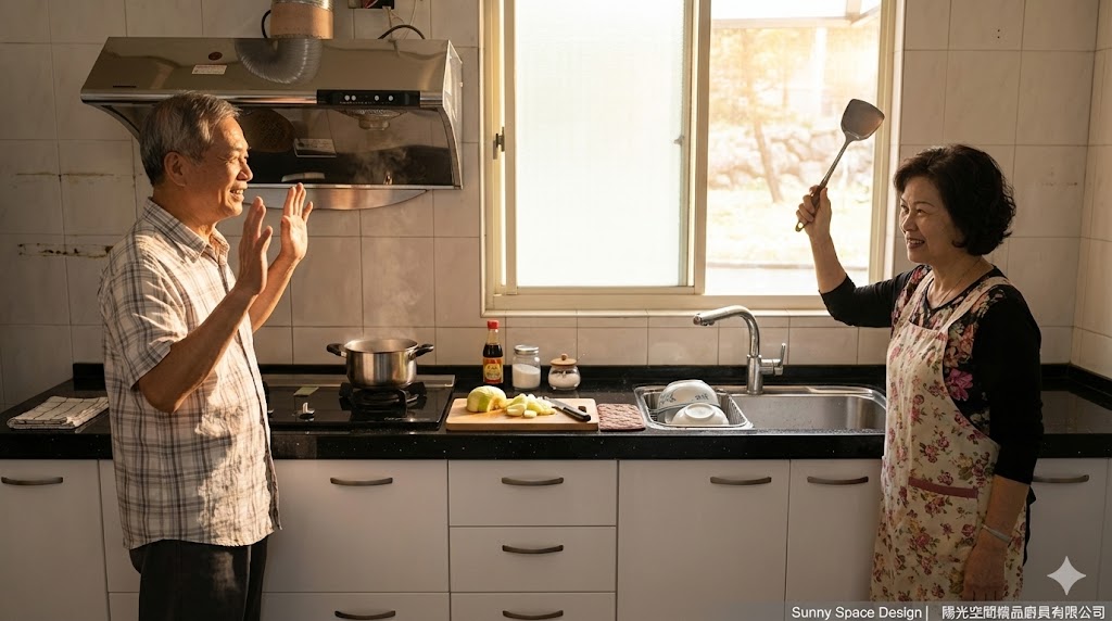 L型白色廚具搭配大窗自然光廚房完工照