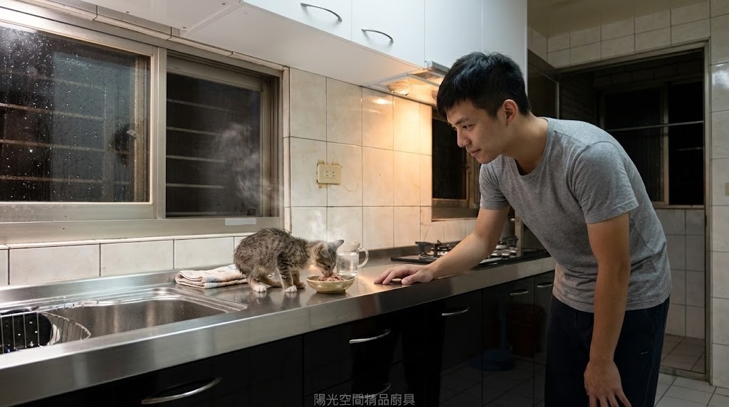 蘆洲不鏽鋼一字型黑白廚具 × 櫻花三機｜陽光空間精品廚具