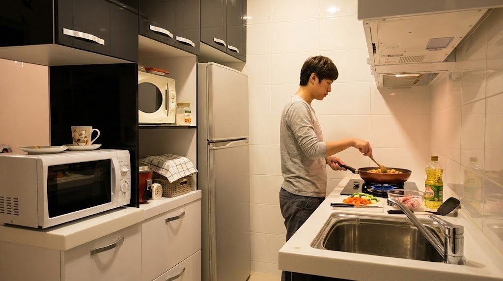 中和中正路黑白相間廚房設計 × 不銹鋼桶身 × 電器櫃｜陽光空間精品廚具