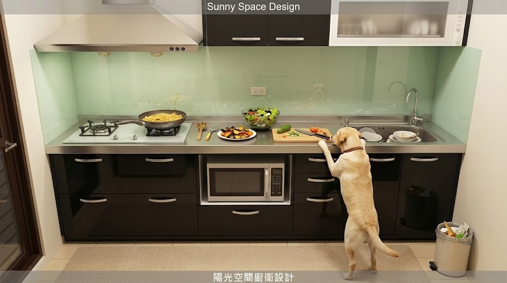 小空間廚房設計 × 微波爐內嵌 × 不銹鋼檯面｜陽光空間精品廚具