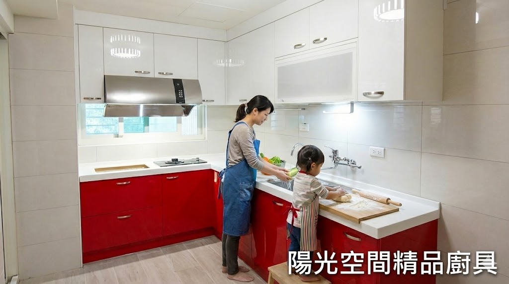 新北土城延吉街L型上白下紅廚具完工照