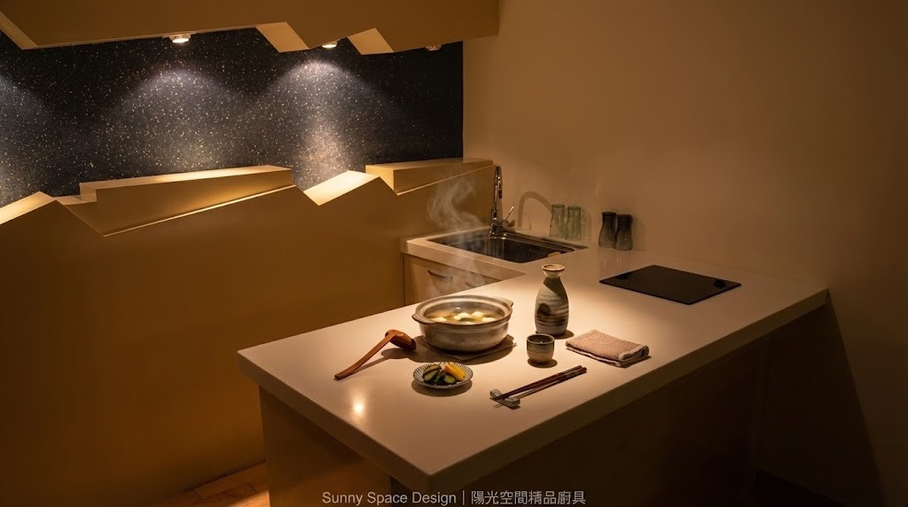 新店僑愛六路豪宅角落吧檯 × 水晶門板 × 人造石檯面｜陽光空間精品廚具