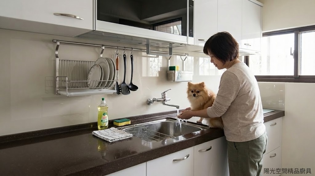 鶯歌一字型廚具 白色水晶門板 韓國人造石檯面