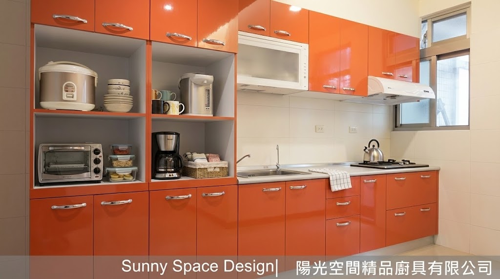 三重仁愛路橘色一字型廚具｜雙電器櫃設計｜陽光空間精品廚具