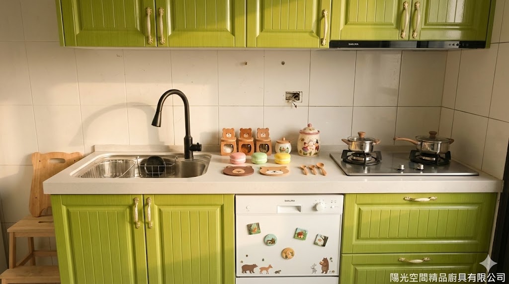 樹林佳園路綠色鄉村風一字型廚具完工照