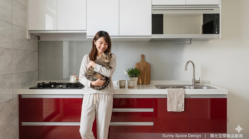 板橋國慶路一字型上白下紅廚具完工照