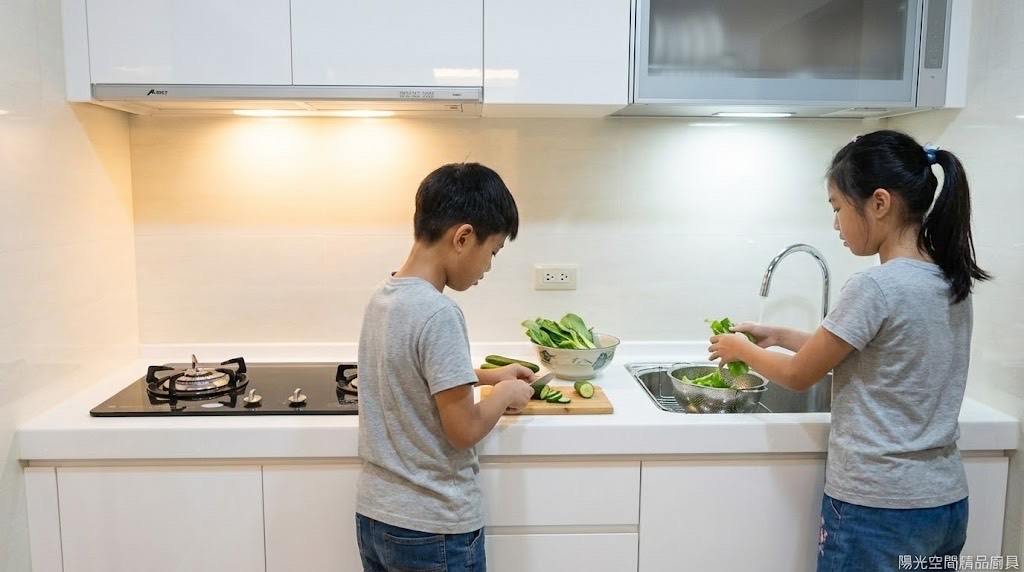 土城明德路黑白極簡廚具 × 無把手設計 × 韓國人造石｜陽光空間精品廚具