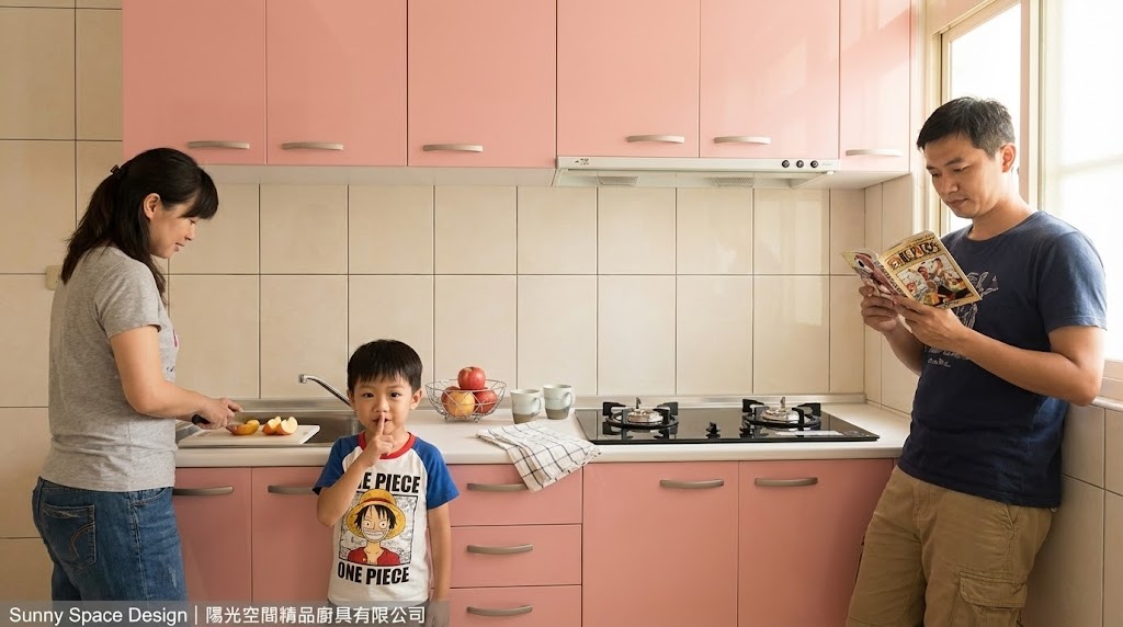 新北泰山粉色簡約一字型廚具212cm