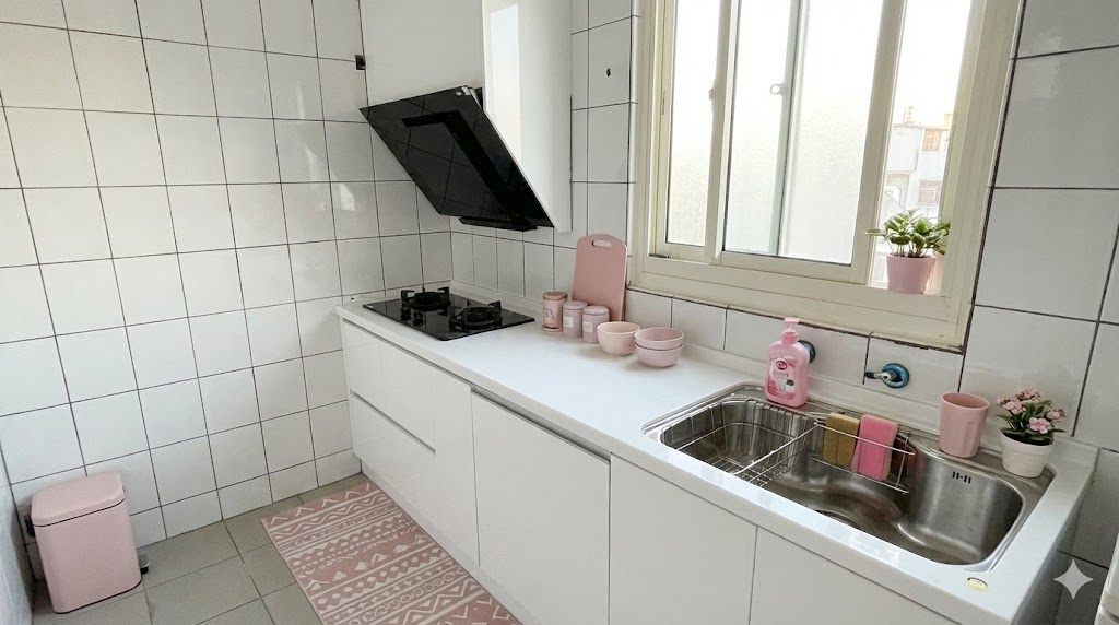 新北樹林東榮街黑白漫畫2D一字形廚具整體視角