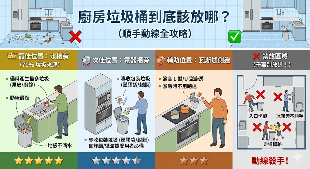 廚房垃圾桶最佳擺放位置示意圖