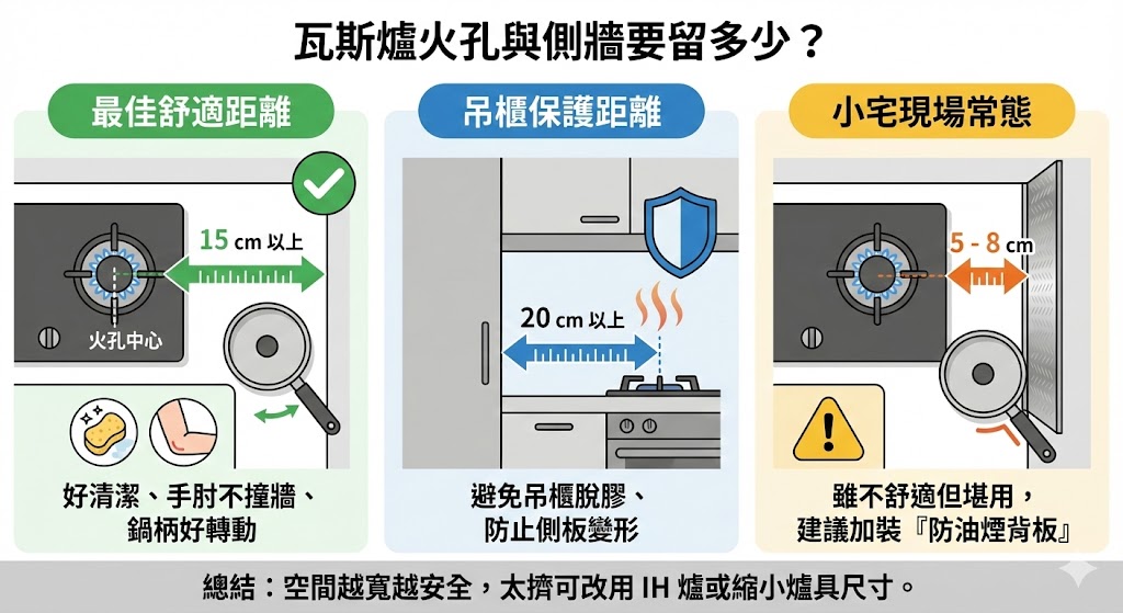 瓦斯爐側牆安全距離示意圖