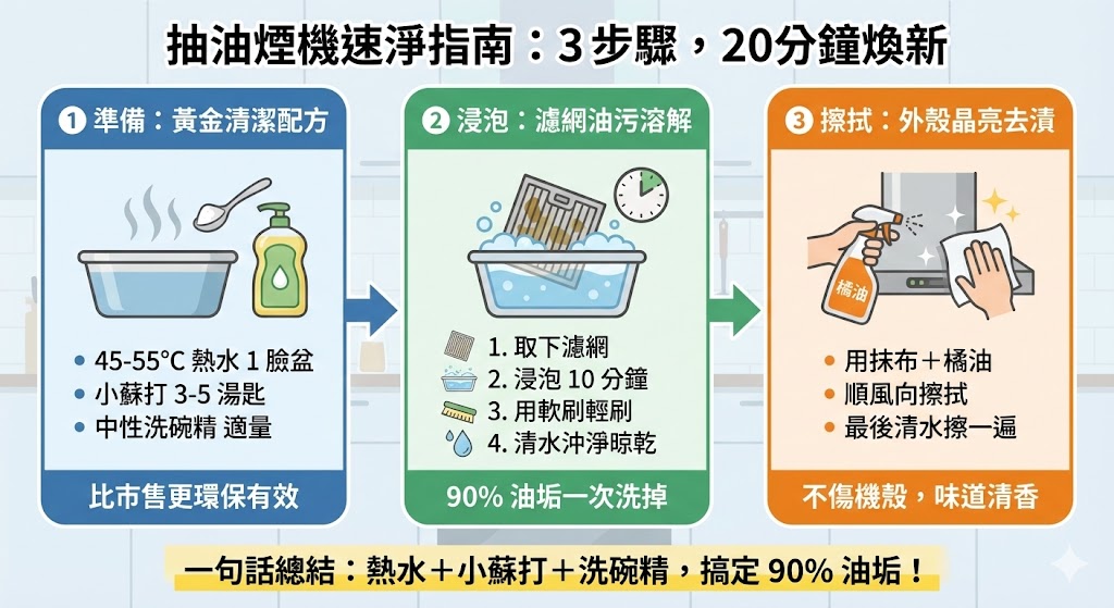 抽油煙機濾網清潔前後對比示意圖