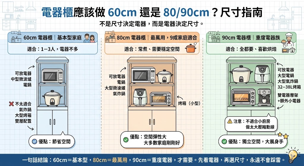不同尺寸電器櫃收納示意圖