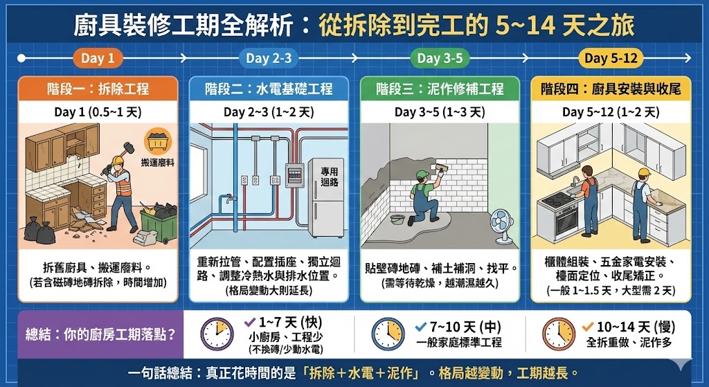 廚房裝修施工流程時間表與現場實況