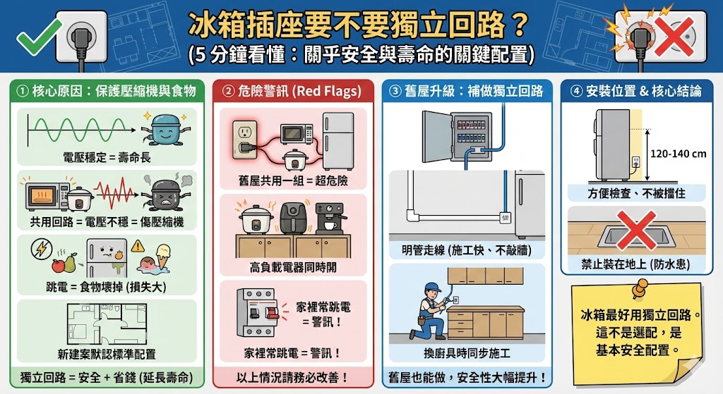 廚房冰箱插座獨立迴路配置示意圖