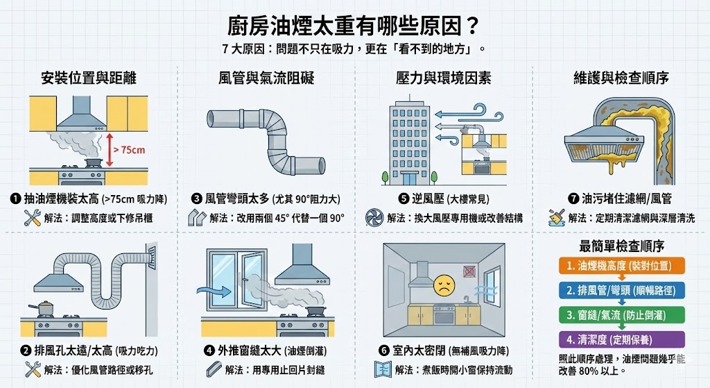 抽油煙機排風管配置與安裝高度示意圖