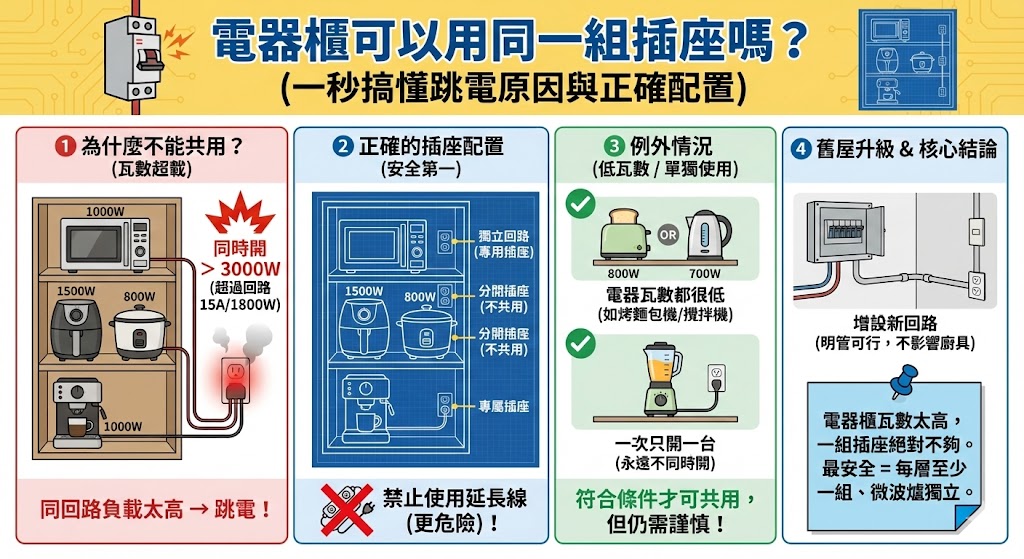 電器櫃插座配置與高功率家電示意圖