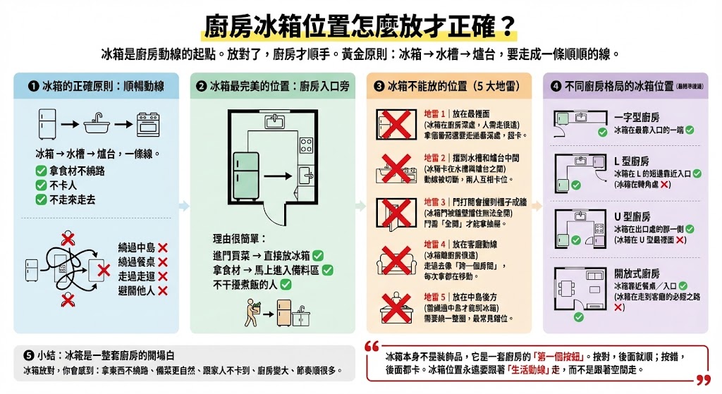 廚房冰箱最佳擺放動線示意圖