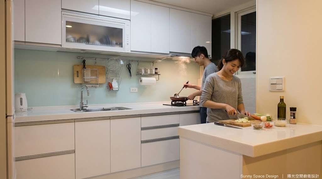 內湖書香系吧檯廚房 × 一字型配置 × 氣質生活感｜陽光空間精品廚具