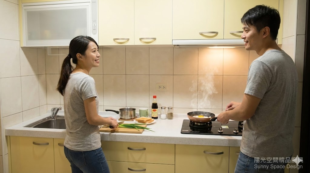 新莊青山路一字型美耐門板廚具完工照