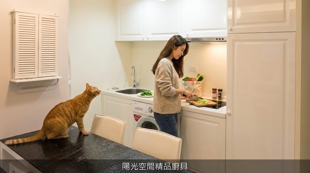 小資女孩公主鄉村風廚房 × 洗脫烘整合 × 單口電陶爐｜陽光空間精品廚具