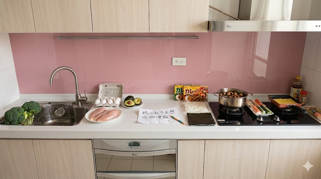 新北林口一字型木紋粉色廚具完工照