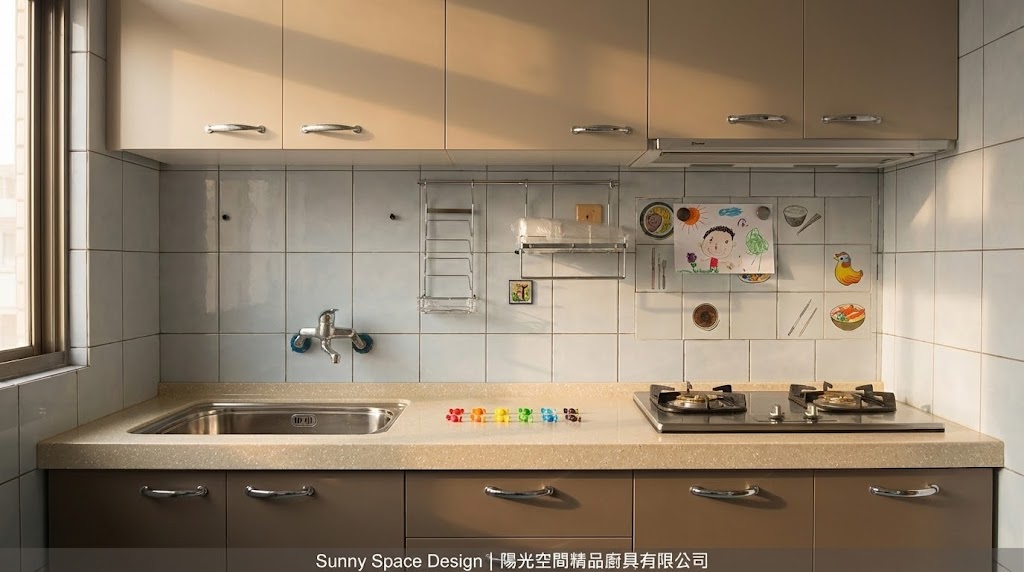 汐止宜興街一字型咖啡牛奶色美耐板廚具完工照