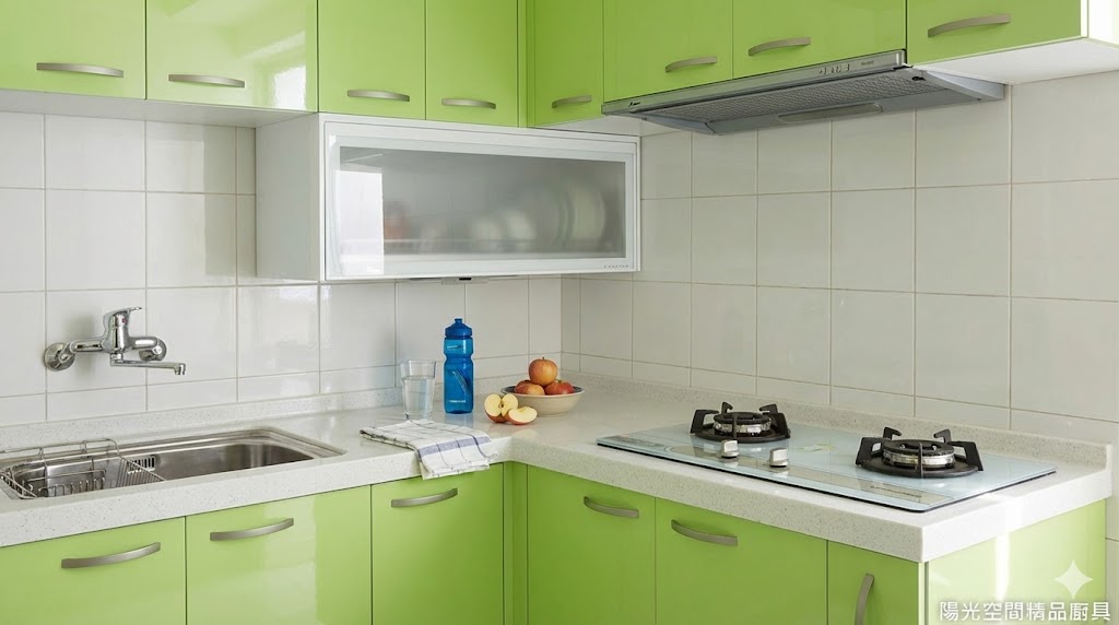 汐止福德一路青森蘋果綠L型廚具完工照