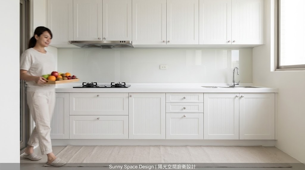 板橋類英式鄉村風廚房 × 白色 3D 門板 × 小花把手｜陽光空間精品廚具