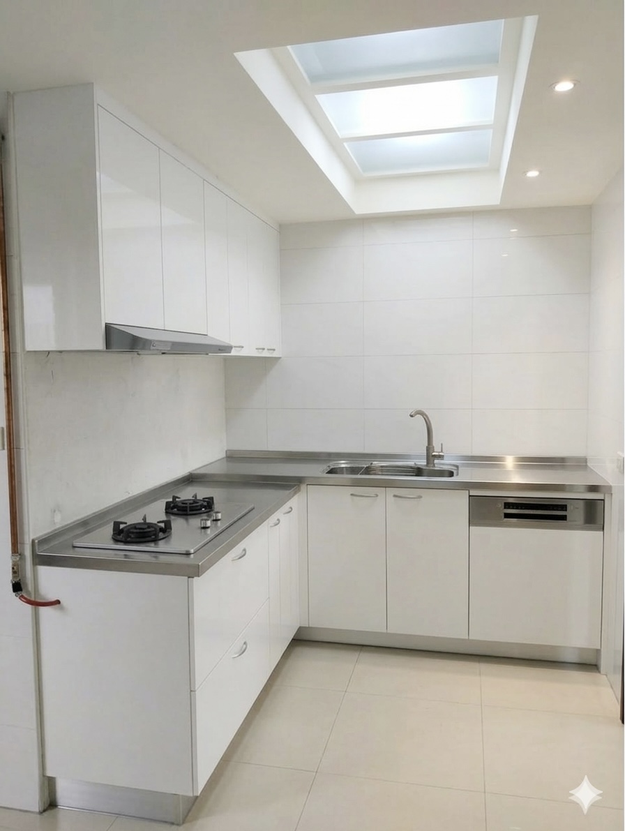 樹林區L型廚房 高低差檯面不鏽鋼廚具 完工實景