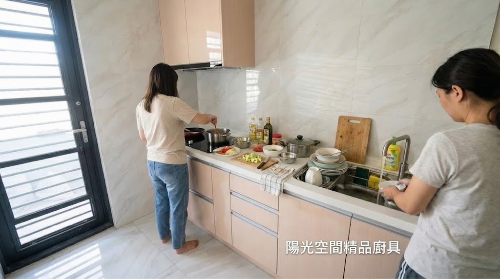 中和南山路一字型廚具完工照 石英石檯面 水晶門板