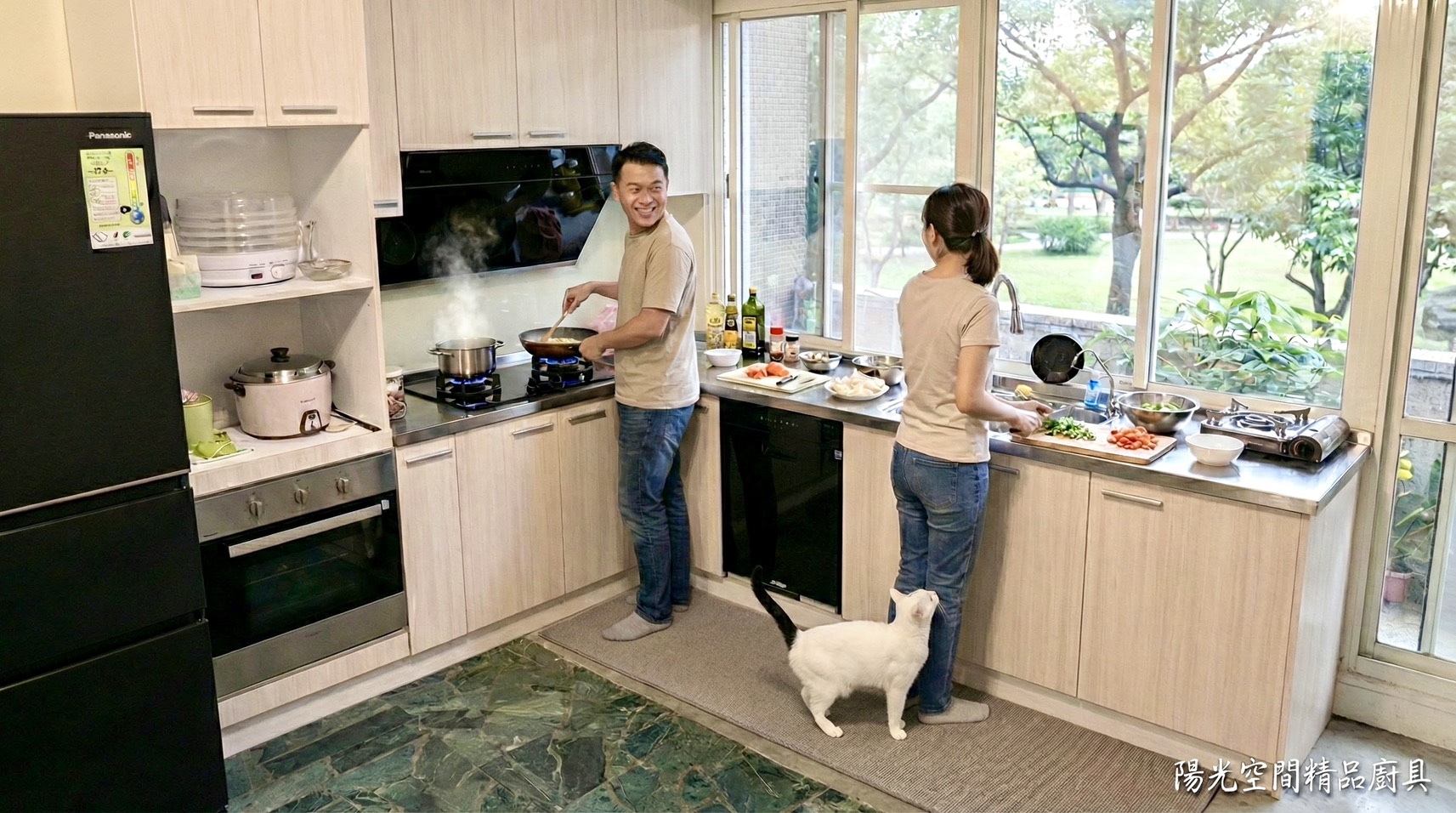 新北泰山 L 型廚房 水晶門板 不鏽鋼檯面 整體完工照