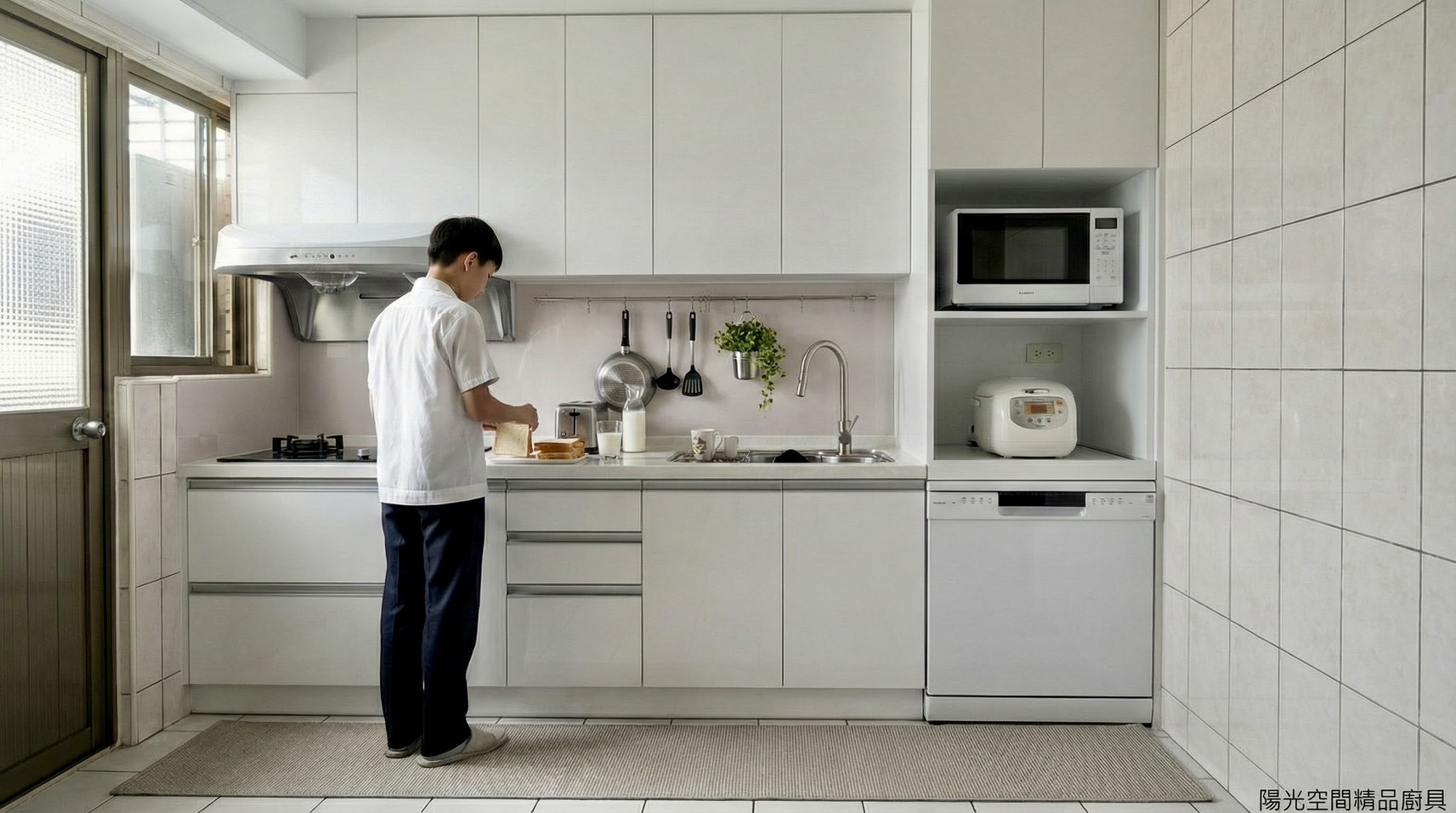 新北中和 一字型廚房 白色水晶門板 完工全景｜陽光空間精品廚具