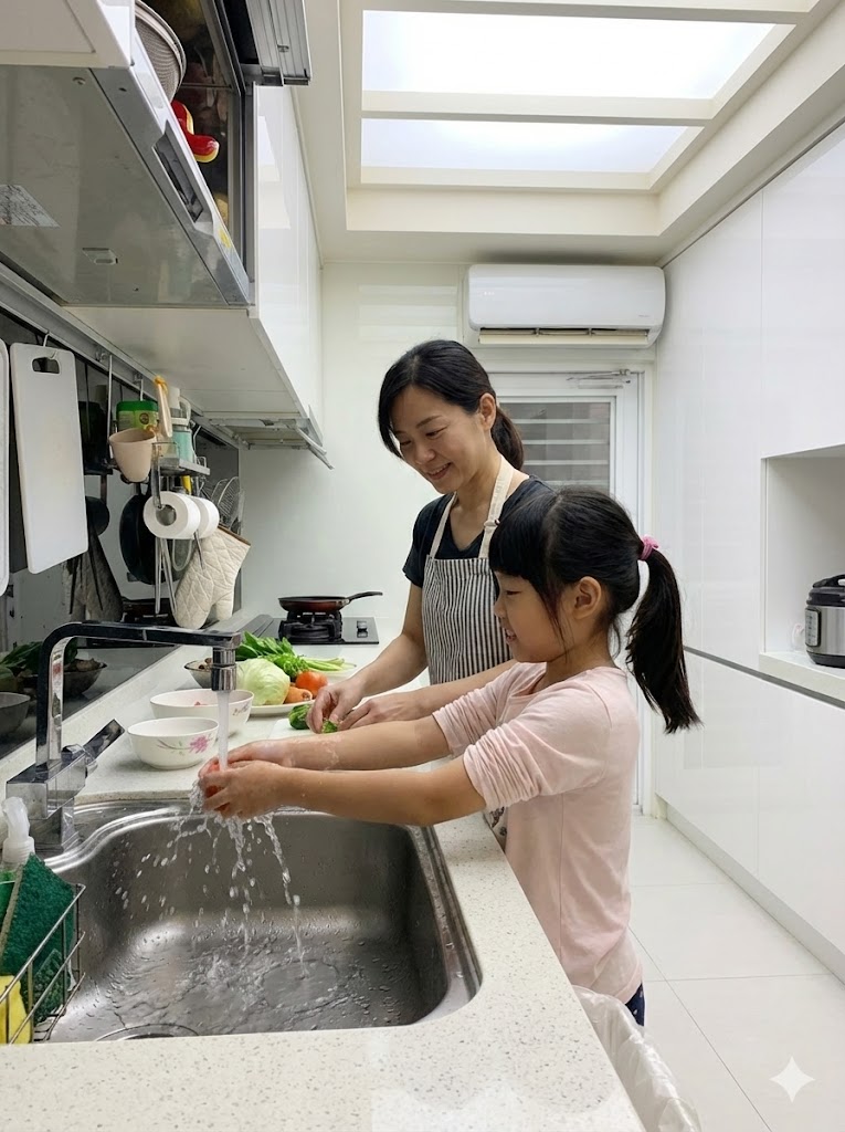 《廚房小說集》1 AI情境圖：職業婦女面對家中混亂，眼神透露出即將爆發的怒氣